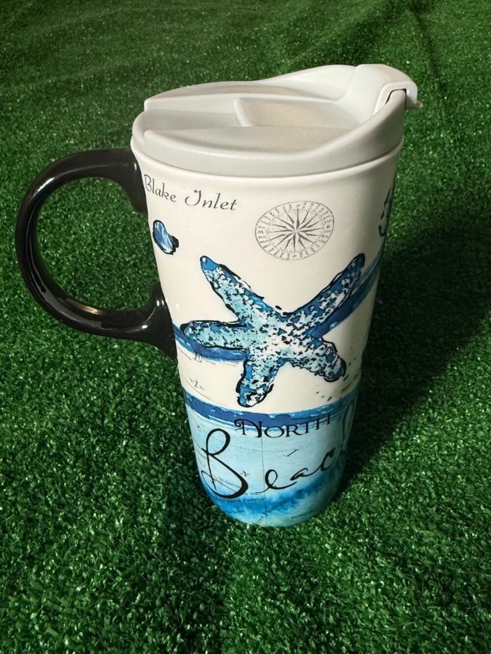 North Beach Blake Inlet Admiral Lighthouse 17oz Ceramic Travel Mug Cup w/ Lid